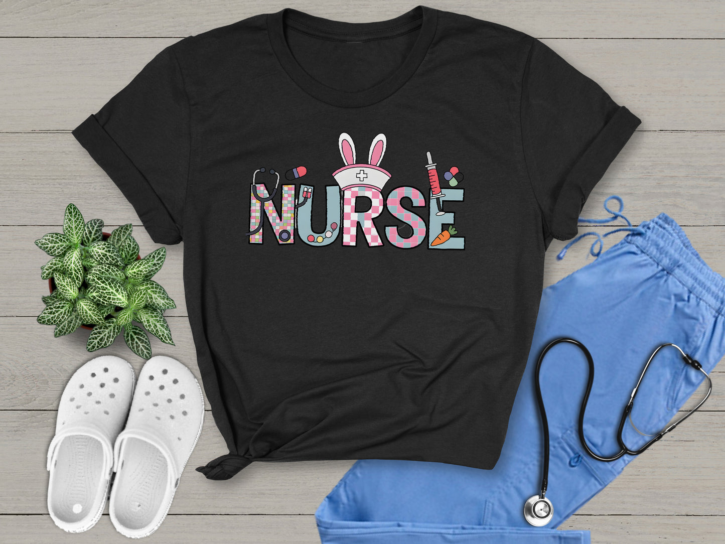 Nurse Bunny Ears Graphic Unisex T-Shirt | Trendy Easter Apparel for Medical Professionals