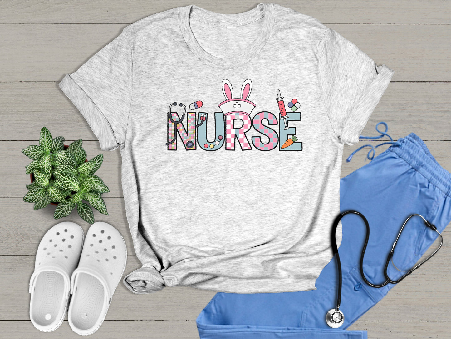 Nurse Bunny Ears Graphic Unisex T-Shirt | Trendy Easter Apparel for Medical Professionals