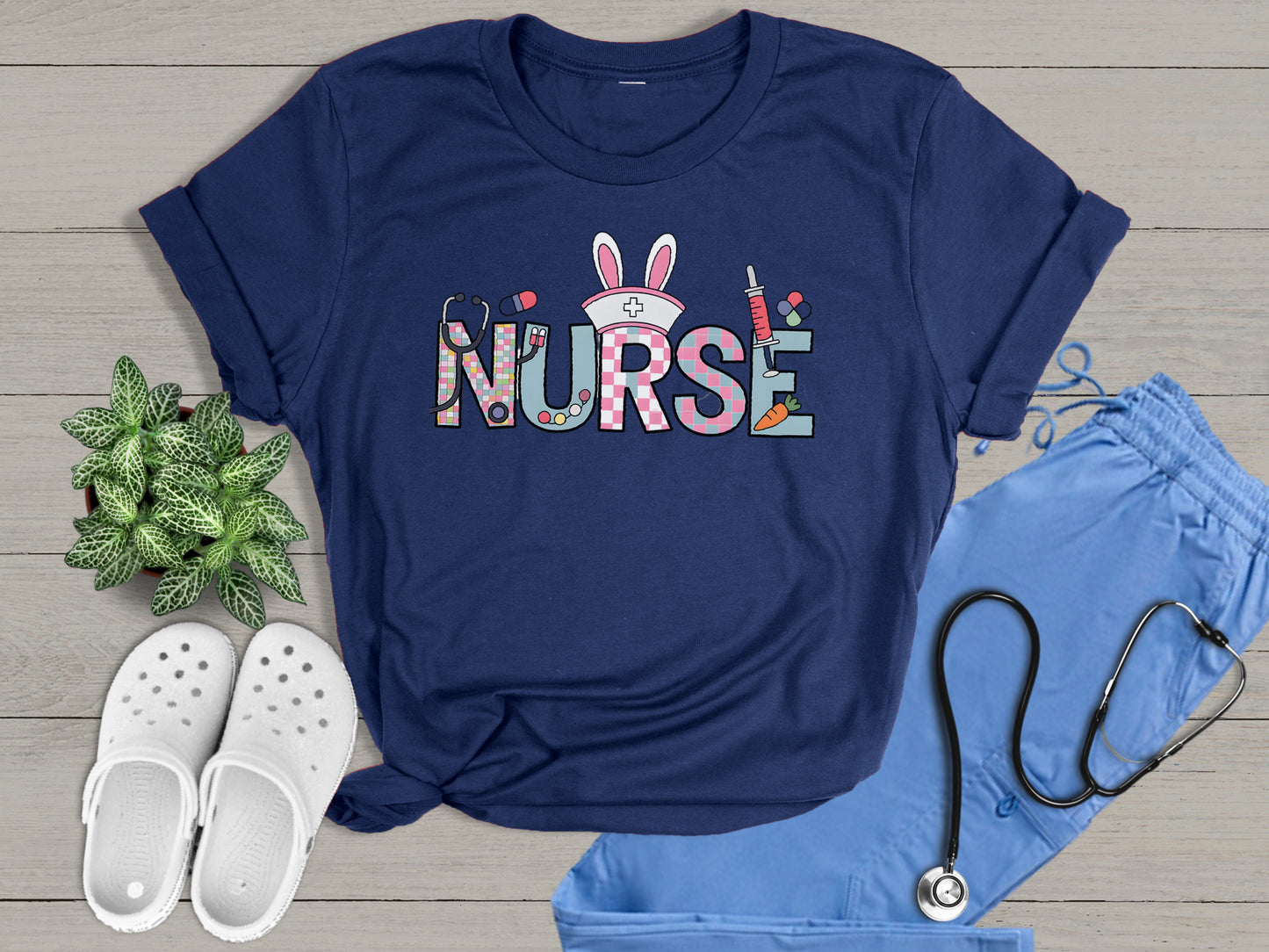 Nurse Bunny Ears Graphic Unisex T-Shirt | Trendy Easter Apparel for Medical Professionals