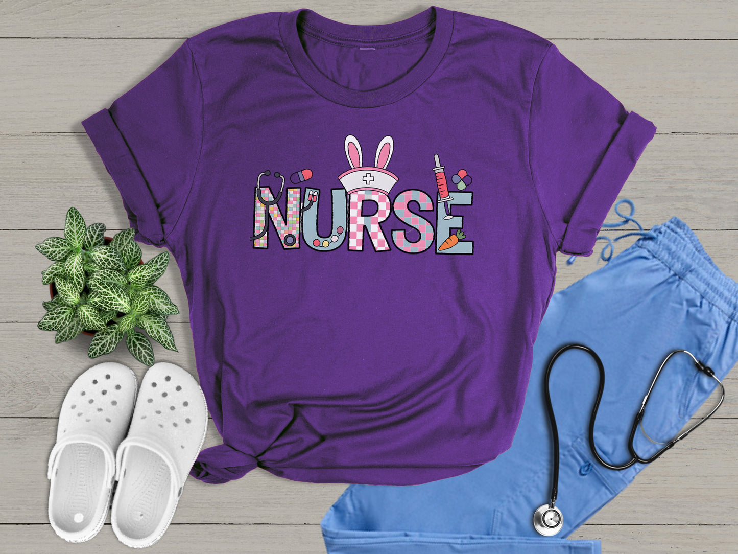 Nurse Bunny Ears Graphic Unisex T-Shirt | Trendy Easter Apparel for Medical Professionals