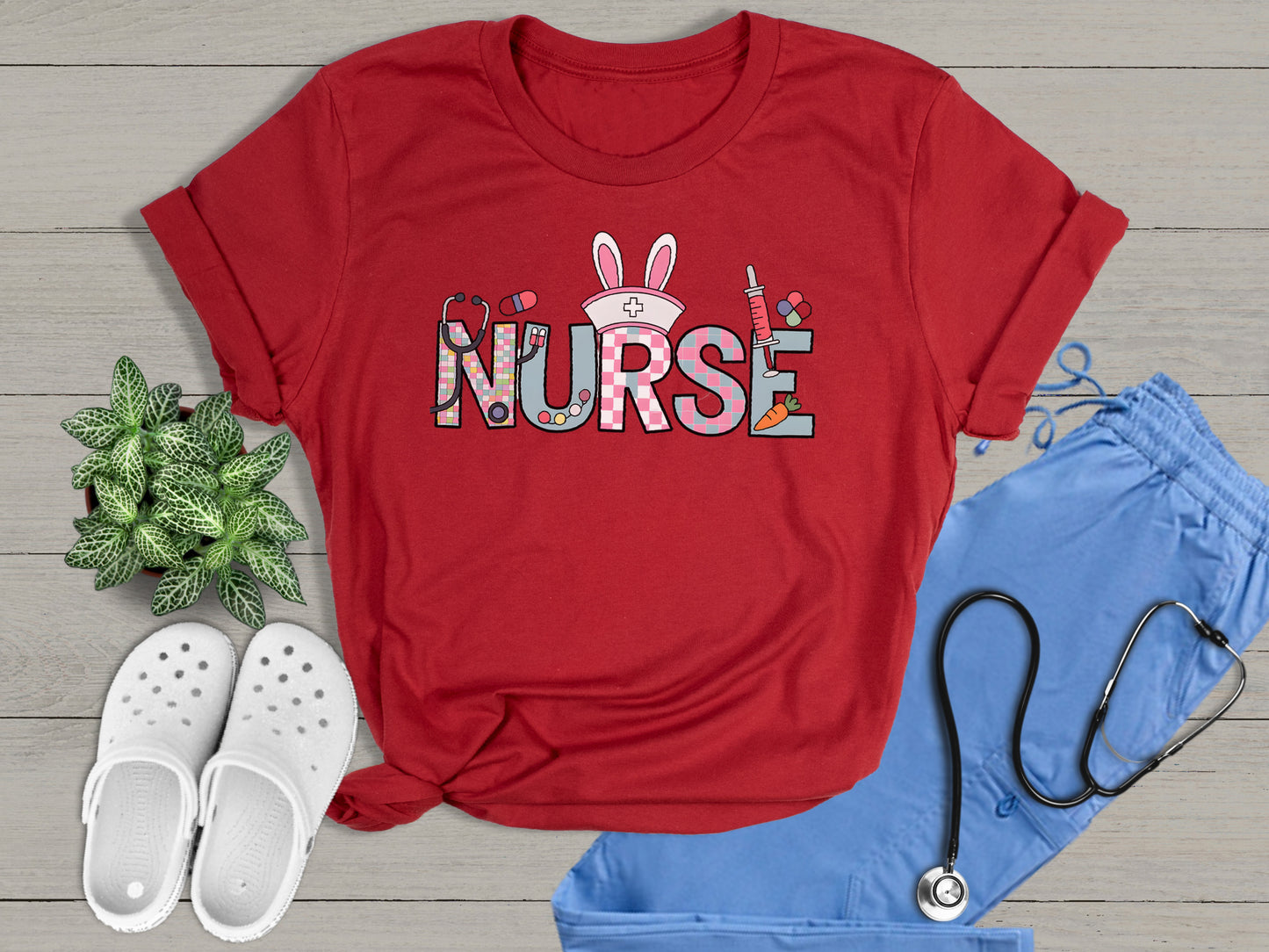 Nurse Bunny Ears Graphic Unisex T-Shirt | Trendy Easter Apparel for Medical Professionals