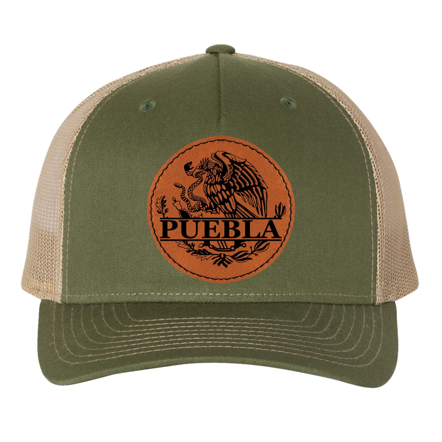 Puebla Mexico Eagle Leather Patch Hat Trucker Hat Baseball Cap