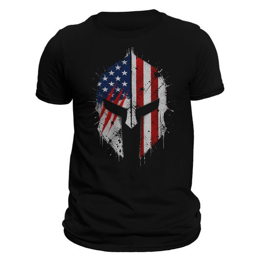 Spartan Helmet T-Shirt American Flag Patriotic Shirt for Men | Warrior Graphic Tee | Gym Fitness Military Style USA Shirt