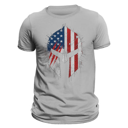 Spartan Helmet T-Shirt American Flag Patriotic Shirt for Men | Warrior Graphic Tee | Gym Fitness Military Style USA Shirt