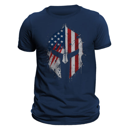 Spartan Helmet T-Shirt American Flag Patriotic Shirt for Men | Warrior Graphic Tee | Gym Fitness Military Style USA Shirt