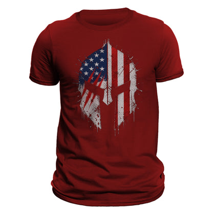 Spartan Helmet T-Shirt American Flag Patriotic Shirt for Men | Warrior Graphic Tee | Gym Fitness Military Style USA Shirt