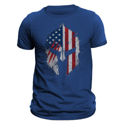 Spartan Helmet T-Shirt American Flag Patriotic Shirt for Men | Warrior Graphic Tee | Gym Fitness Military Style USA Shirt