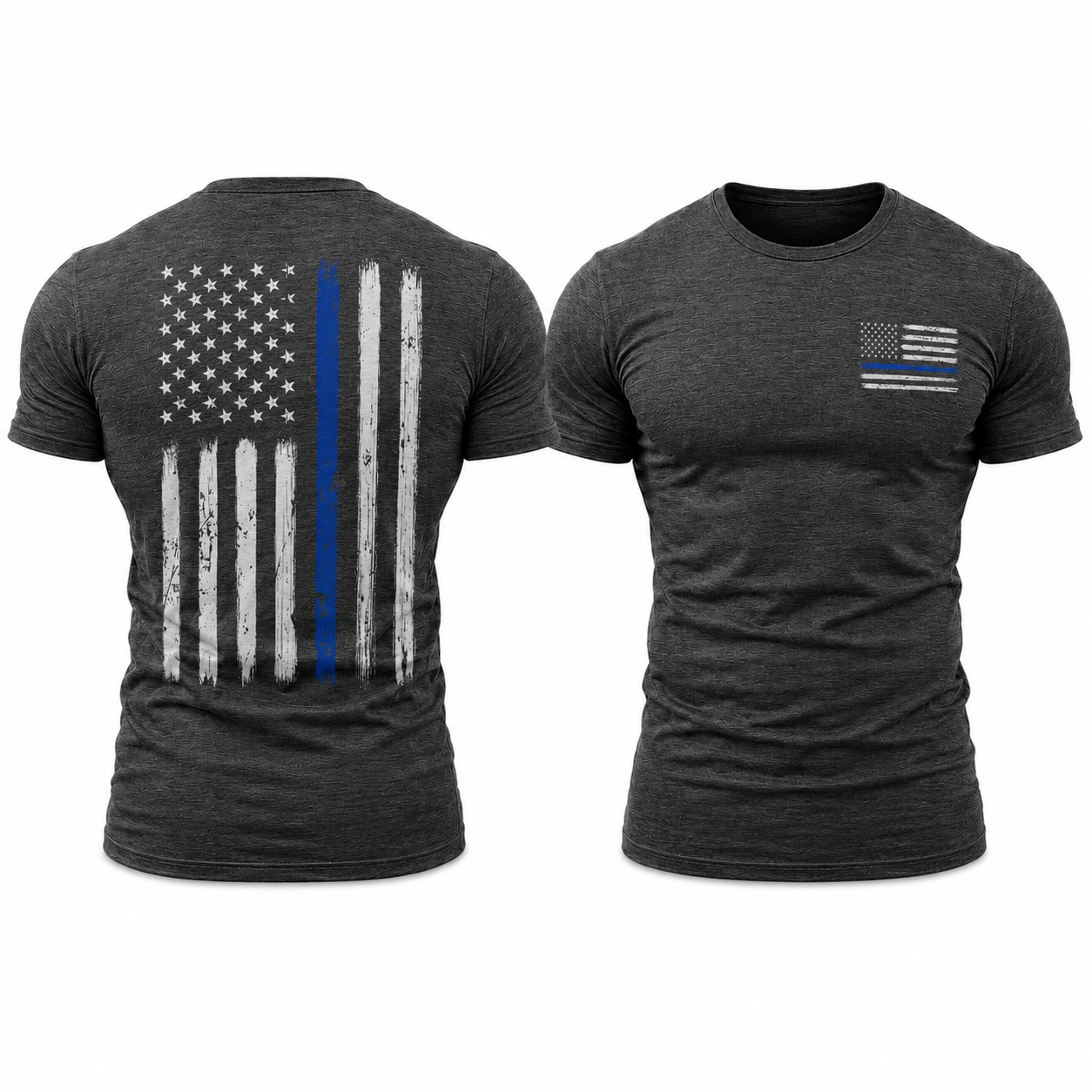 Police Thin Blue Line Flag Men's T-Shirt, Front Chest & Back Graphic