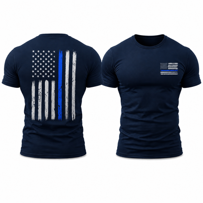 Police Thin Blue Line Flag Men's T-Shirt, Front Chest & Back Graphic