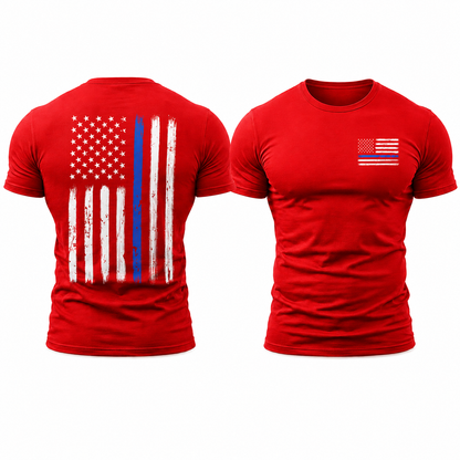 Police Thin Blue Line Flag Men's T-Shirt, Front Chest & Back Graphic