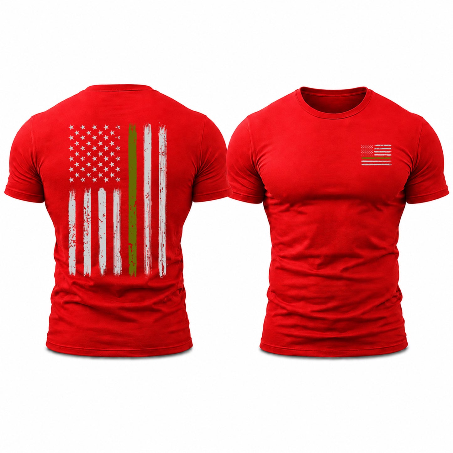 Thin Green Line American Flag T-Shirt, Military Veteran Shirt, Patriotic Army Support Tee, Front & Back Print