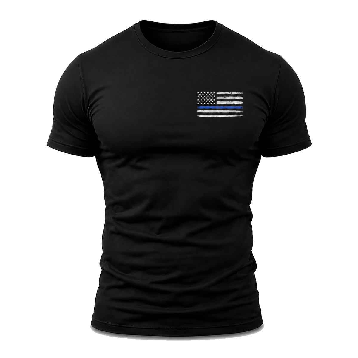 Police Thin Blue Line Flag Men's T-Shirt, Distressed Front Chest Graphic
