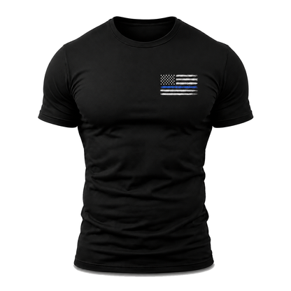 Police Thin Blue Line Flag Men's T-Shirt, Distressed Front Chest Graphic