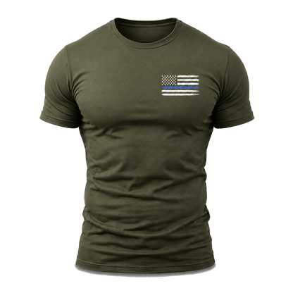 Police Thin Blue Line Flag Men's T-Shirt, Distressed Front Chest Graphic