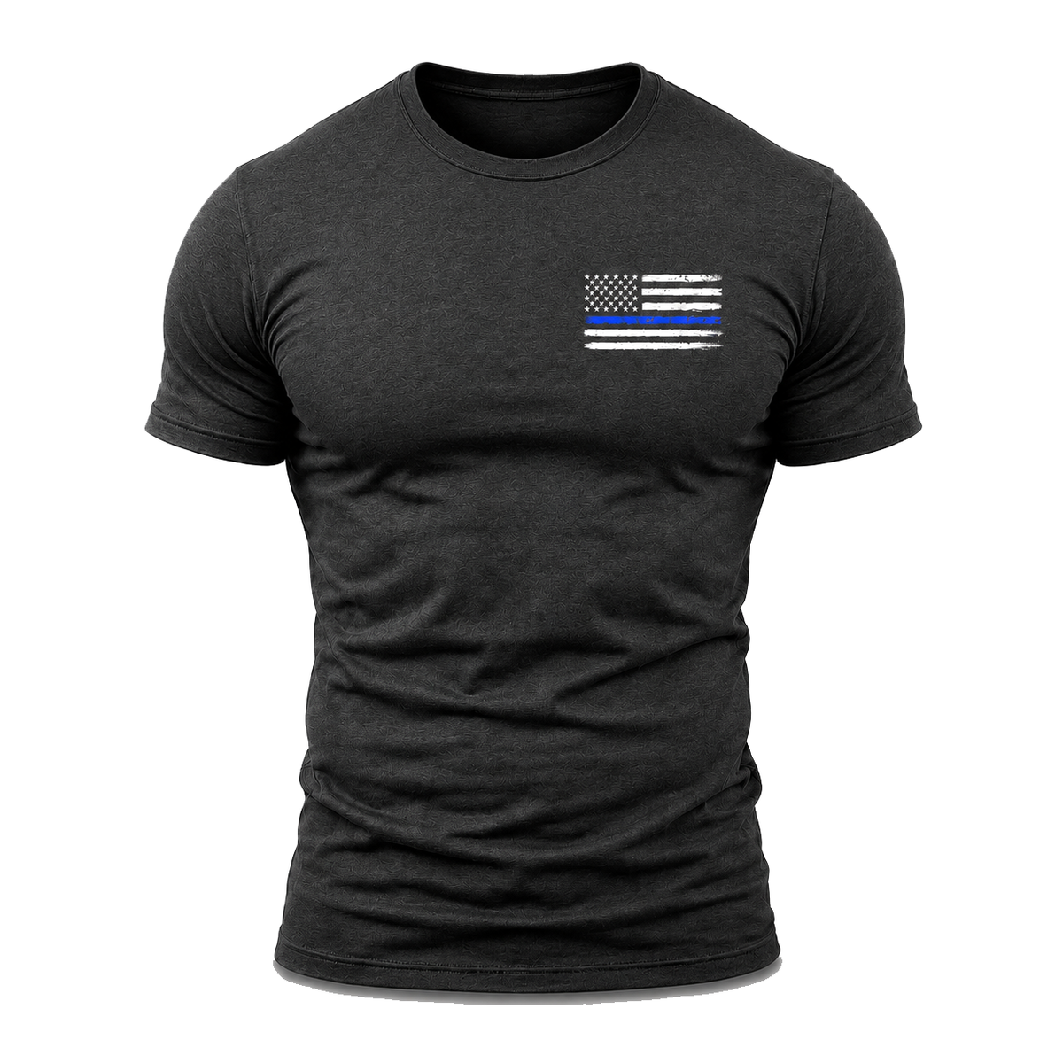 Police Thin Blue Line Flag Men's T-Shirt, Distressed Front Chest Graphic