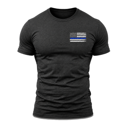 Police Thin Blue Line Flag Men's T-Shirt, Distressed Front Chest Graphic