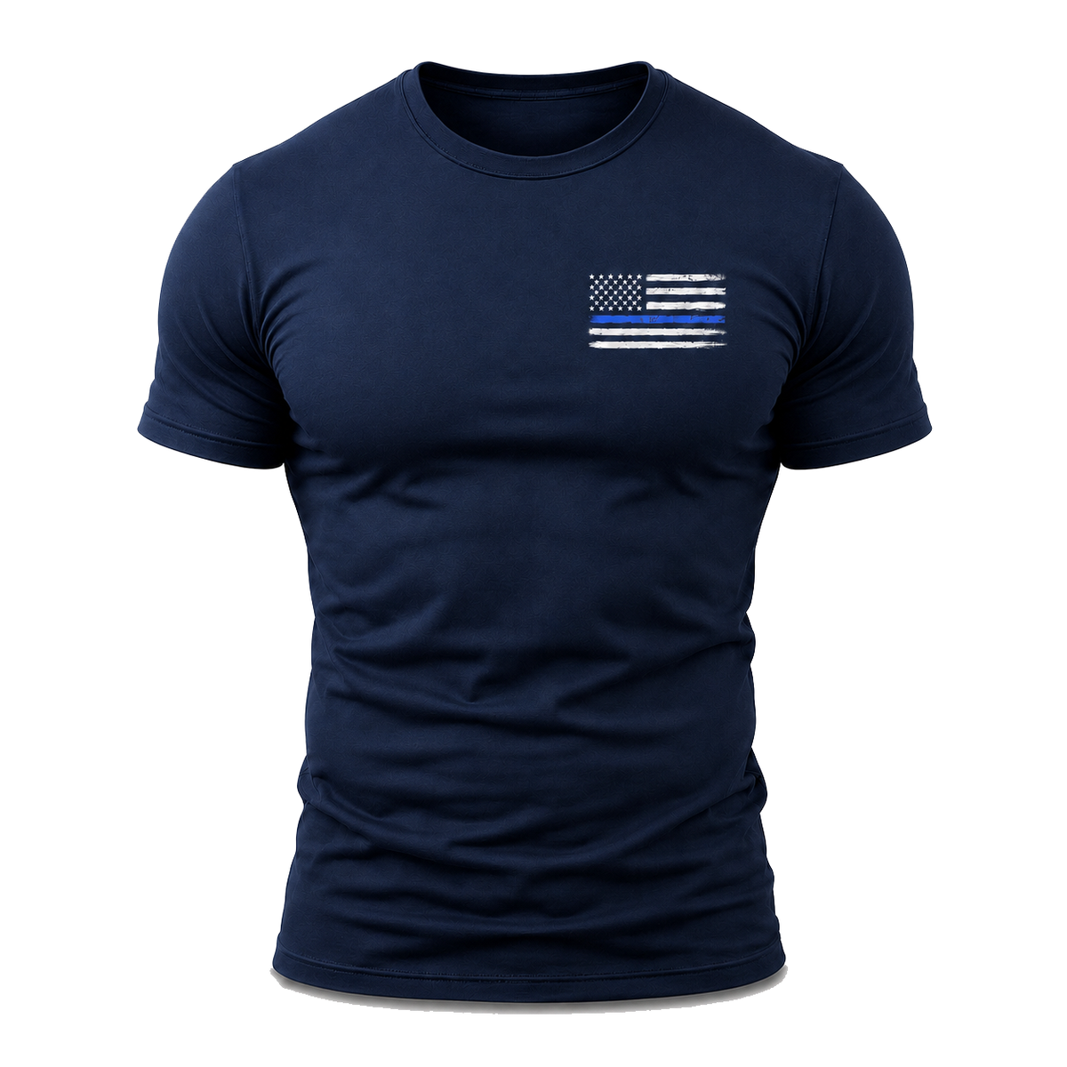 Police Thin Blue Line Flag Men's T-Shirt, Distressed Front Chest Graphic