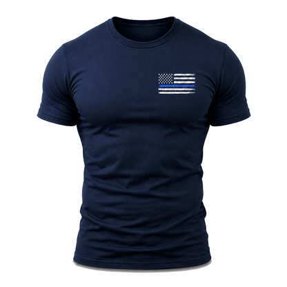 Police Thin Blue Line Flag Men's T-Shirt, Distressed Front Chest Graphic