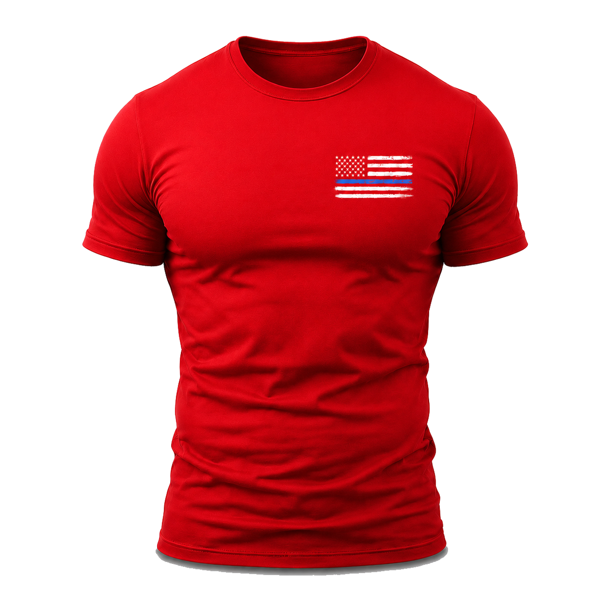 Police Thin Blue Line Flag Men's T-Shirt, Distressed Front Chest Graphic