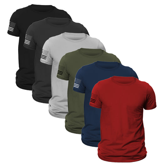 Men's US Flag Patriotic Flag on Sleeve T-Shirt 6 Pack