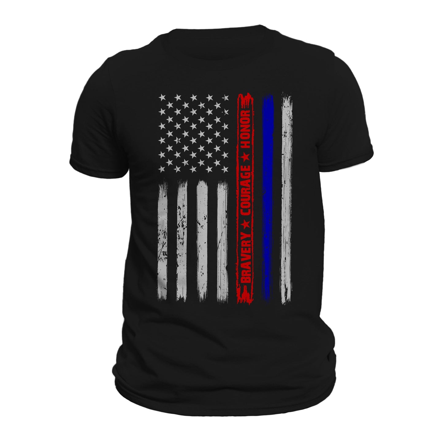 Firefighter Police Bravery Courage Honor Thin Red Blue Line Vertical Flag T-Shirt