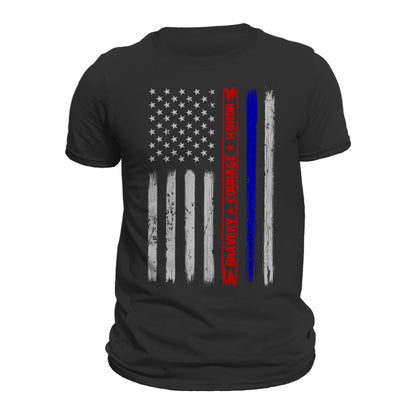Firefighter Police Bravery Courage Honor Thin Red Blue Line Vertical Flag T-Shirt