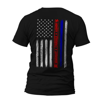 Firefighter Police Bravery Courage Honor Thin Red Blue Line Vertical Flag T-Shirt