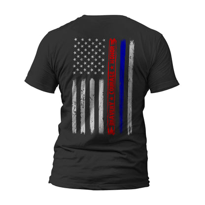 Firefighter Police Bravery Courage Honor Thin Red Blue Line Vertical Flag T-Shirt