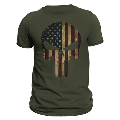 USA Patriotic American Flag Skull Tactical Men's T-Shirt
