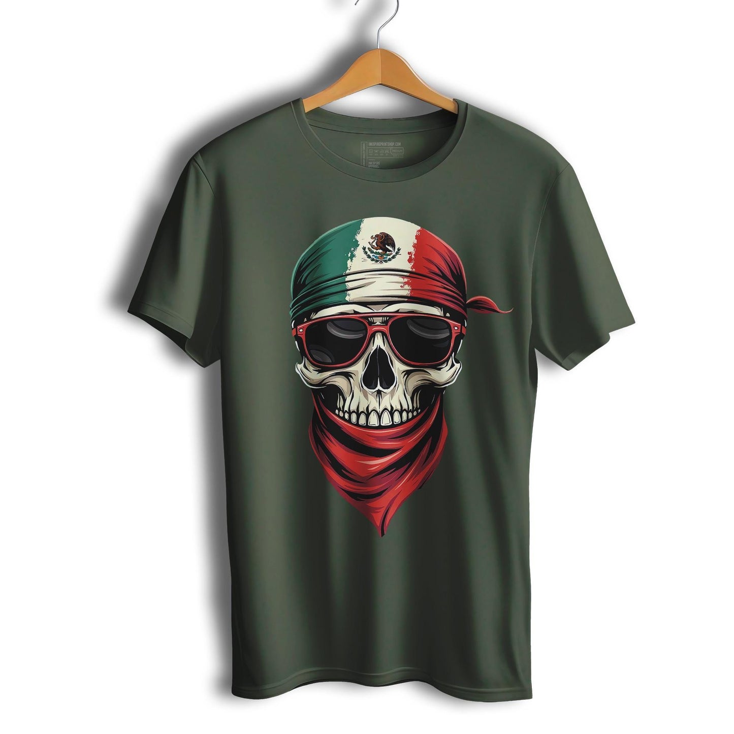 Mexican Flag Skull Short Sleeve T-Shirt- Playera De Mexico Con Calavera