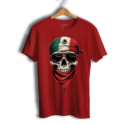 Mexican Flag Skull Short Sleeve T-Shirt- Playera De Mexico Con Calavera