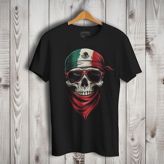 Mexican Flag Skull Short Sleeve T-Shirt- Playera De Mexico Con Calavera