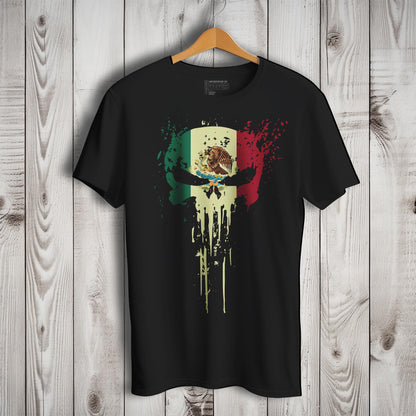 Mexican Flag Skull El Castigador Short Sleeve T-Shirt- Playera De Mexico