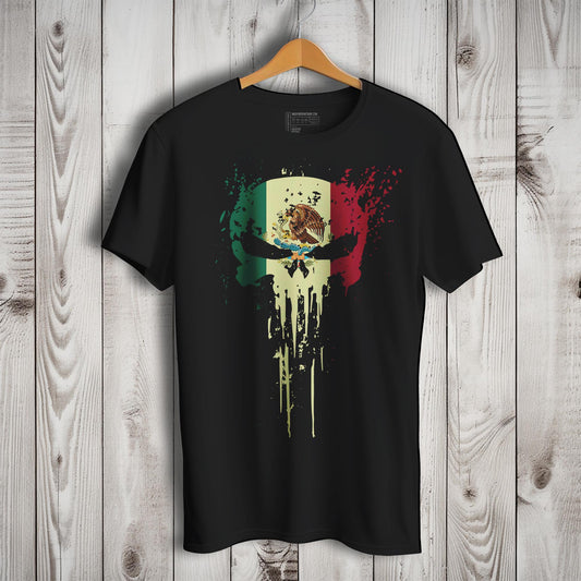 Mexican Flag Skull El Castigador Short Sleeve T-Shirt- Playera De Mexico
