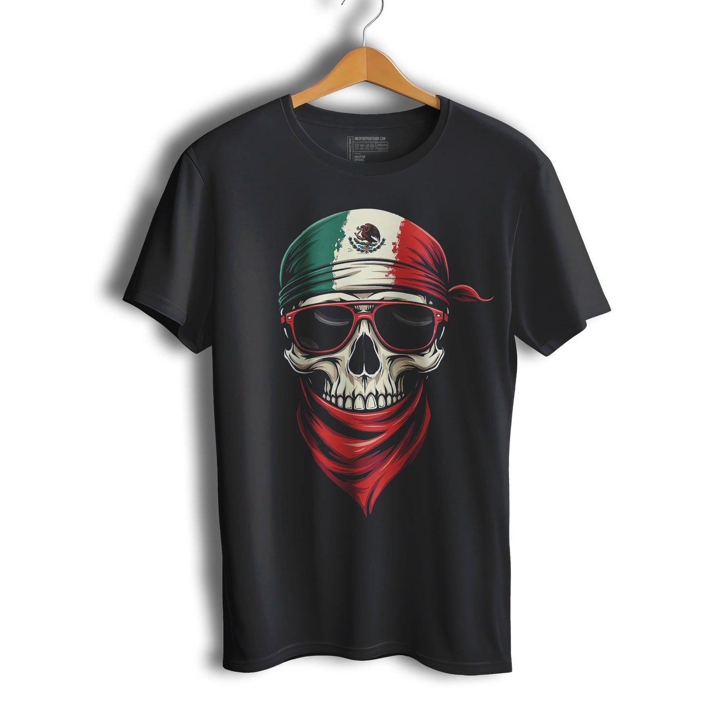 Mexican Flag Skull Short Sleeve T-Shirt- Playera De Mexico Con Calavera