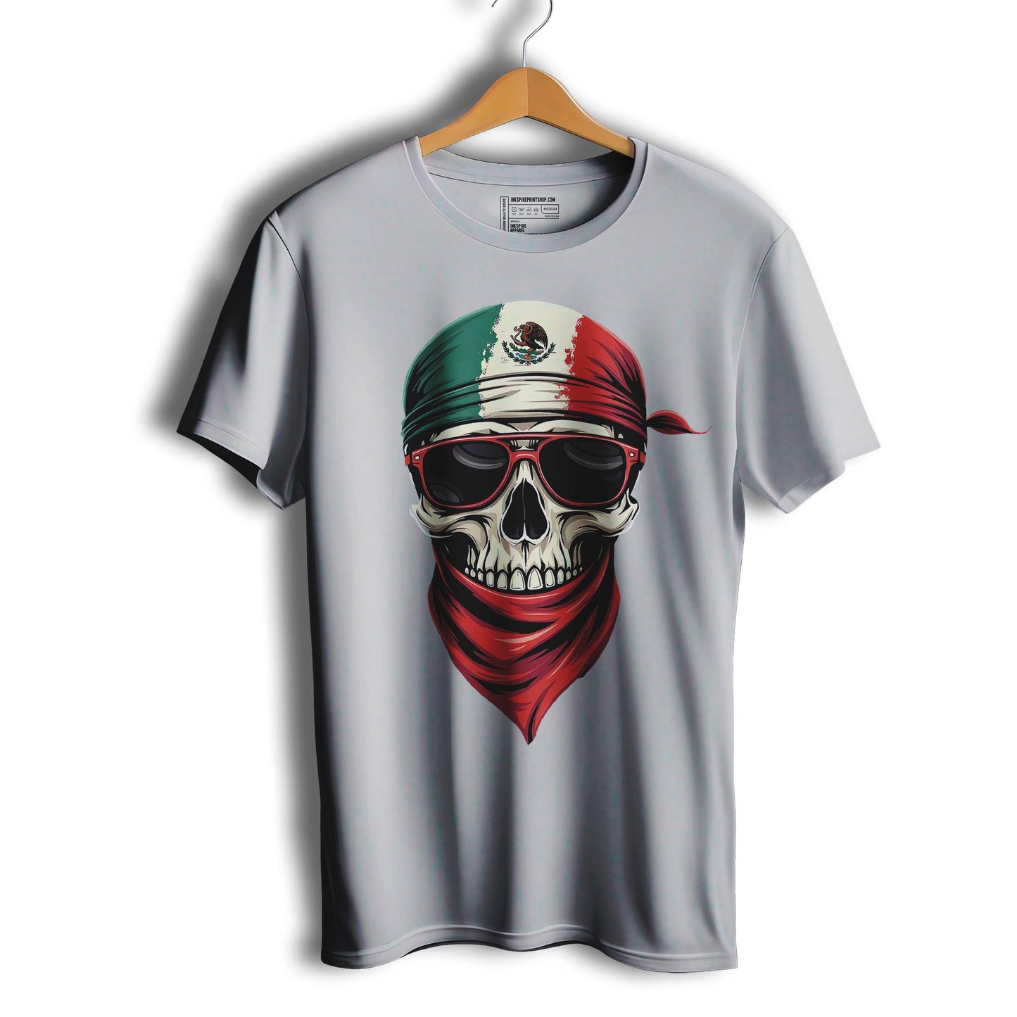 Mexican Flag Skull Short Sleeve T-Shirt- Playera De Mexico Con Calavera