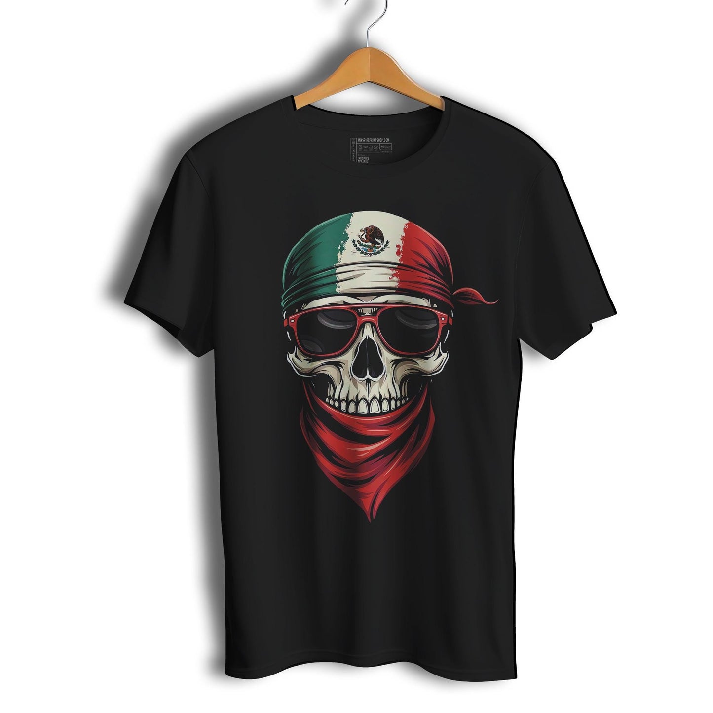 Mexican Flag Skull Short Sleeve T-Shirt- Playera De Mexico Con Calavera