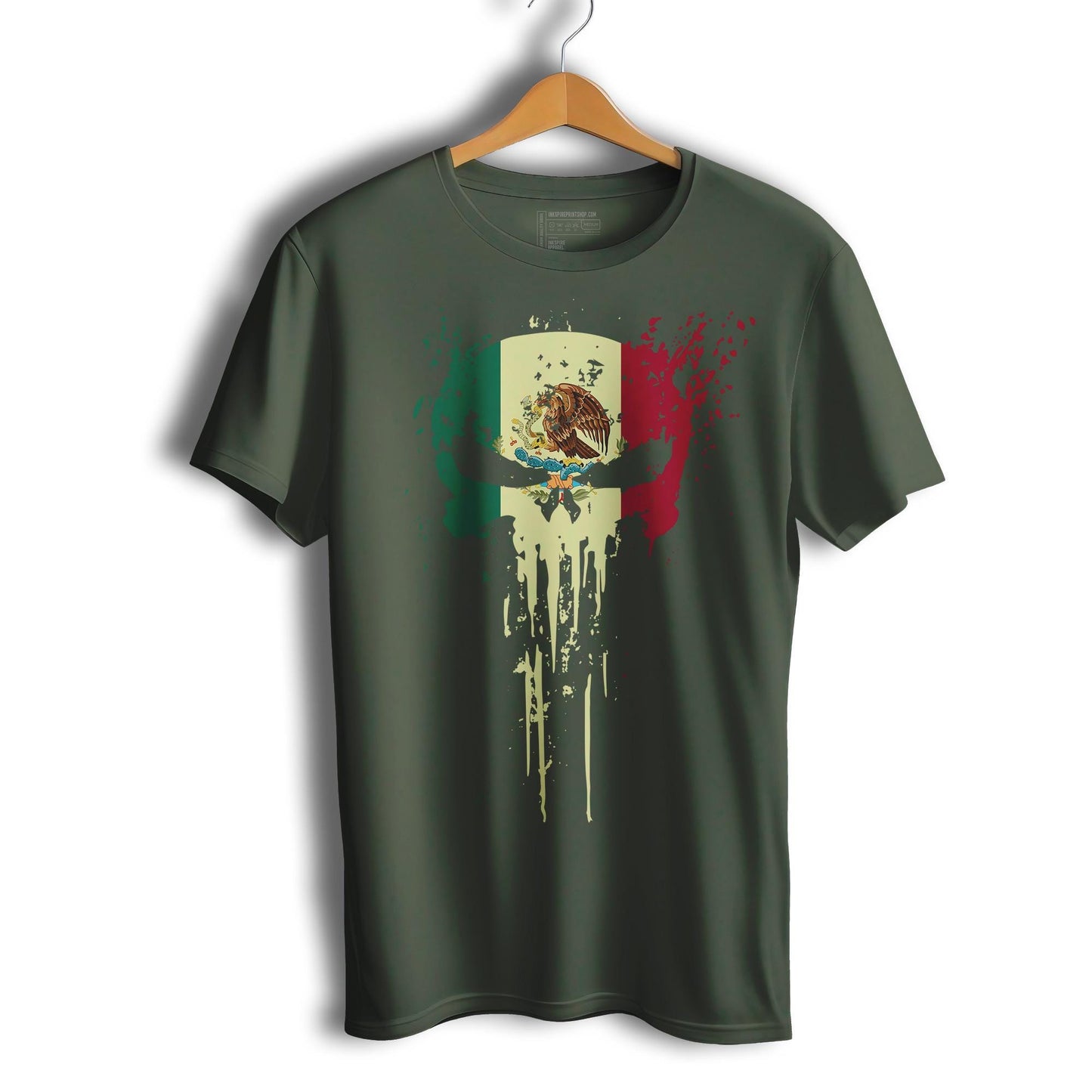 Mexican Flag Skull El Castigador Short Sleeve T-Shirt- Playera De Mexico